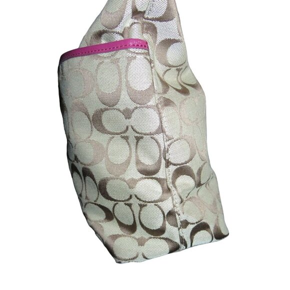 Coach Raspberry Pink & Tan Signature Logo Patent Python Embossed Leather Handbag - Picture 4 of 14